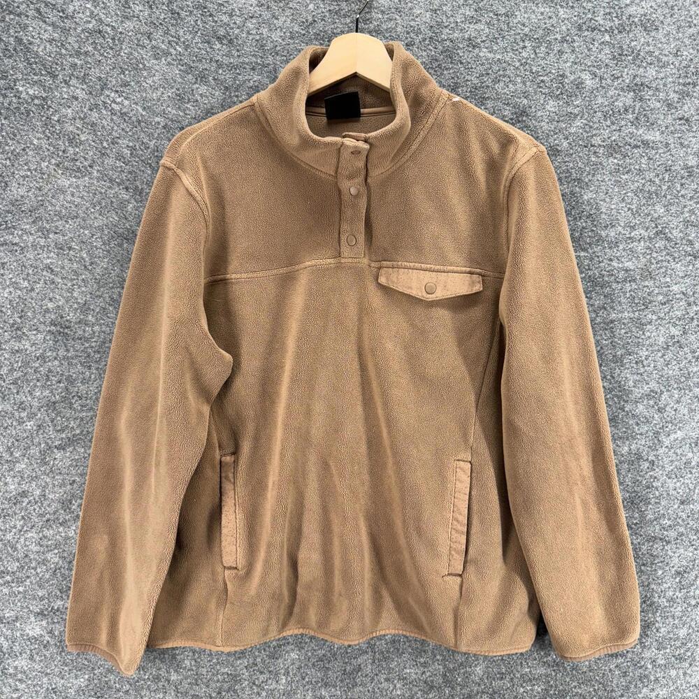 32 Degrees Hoodie Women L Large Brown Fleece Pockets Button Long Sleeve Casual